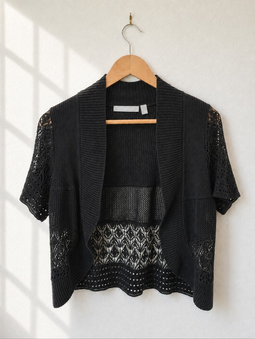 NY Collection Crochet Lace Open Front Cardigan Boho Romantic Whimsigoth Size M